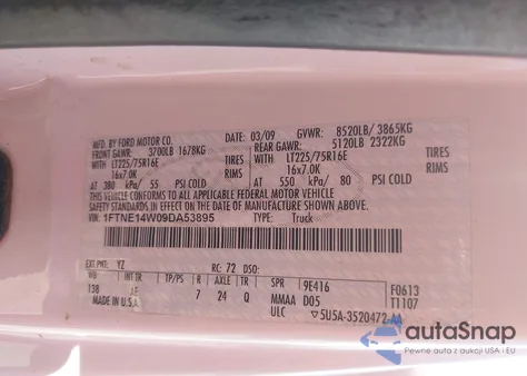 2009 Ford E-150 Commercial/Recreational from USA, damaged, VIN 1FTNE14W09DA53895